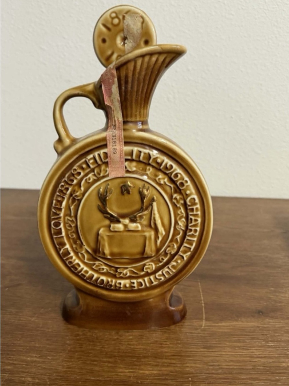 Vintage Ceramic Medallion Pitcher Vase in Warm Brown